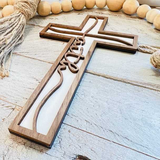 Wooden Cursive FAITH Cross | 2 Layer Wall Decor | Inspirational Cross