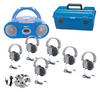 6-Person Listening Center with Bluetooth CD/Cassette/FM Boombox and Deluxe-Sized Over-Ear Headphones
