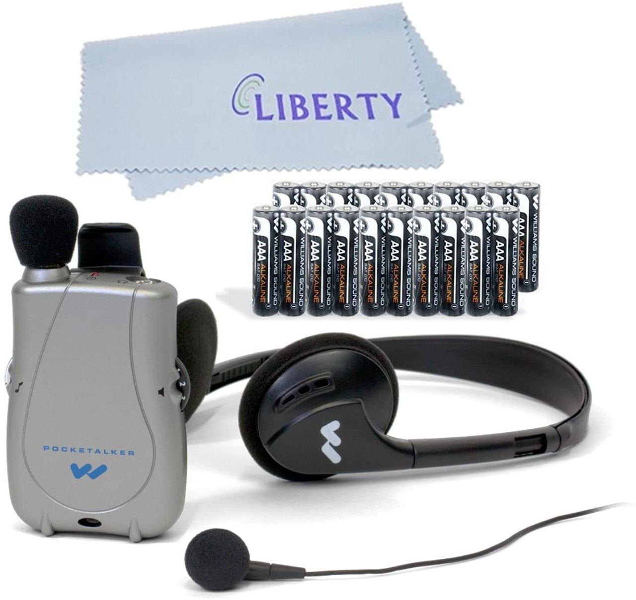 Williams Sound PockeTalker Ultra Duo Sound Amplifier with Headphone &  Earbud, Year Supply of Batteries & Liberty Microfiber Cloth - PKTD1-EH