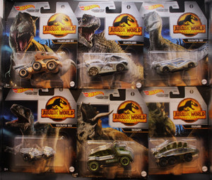Jurassic World (Park) Dominion Hot Wheels Character Car Lot Of 6 Cars Full Set
