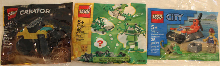 3 LEGO Polybags Green Creature Rock Monster Truck Wildlife Rescue Hovercraft