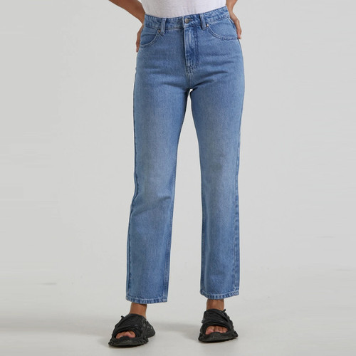 Afends Violet Hemp Denim Bootleg Jean Womens in Worn Blue