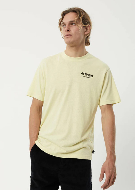 Afends Tack It Back Hemp Retro Graphic Tee Mens in Citron