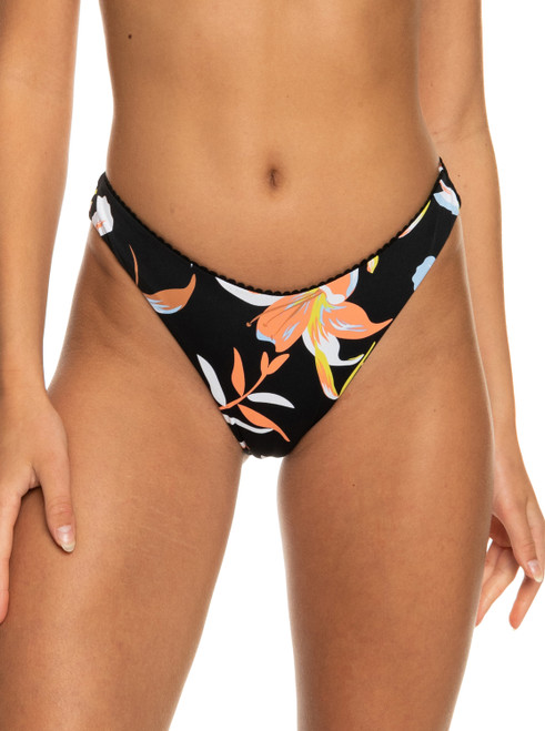 Roxy Hibiscus Wave Cheeky Bikini Pant Womens in Anthracite Hibiscus Wave