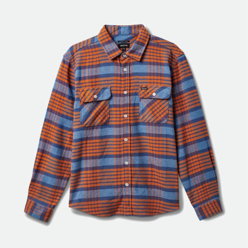 Brixton Bowery Long Sleeve Flannel Shirt Mens in Blue Heaven Paradise Orange