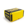 Bold yellow box of Berger Long Range Hybrid Target bullets, .30 caliber, 220gr, product number 30786, containing 250 bullets. The box is designed with tactical graphics and detailed markings, emphasizing its high capacity and the bullets' suitability for long-range precision shooting competitions.