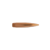 Detailed image of a Berger Long Range Hybrid Target bullet, .25 caliber, 135gr, from the product series 25485, designed for a pack of 100 bullets. Displayed against a transparent background, the bullet features a sleek, copper-colored design with a streamlined shape and a pointed tip, optimized for high precision and effectiveness in competitive target shooting.