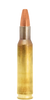 Single .222 Remington Lapua ammunition round, 50gr Naturalis Solid, model number N315025. The bullet features a copper-colored solid tip and a brass casing with a glossy finish, emphasizing its high-quality manufacture. This round is typically used for precision shooting, noted for its accuracy and reliability.