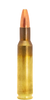 Single .222 Remington Lapua ammunition round, 55gr soft point, model number 4315030. The bullet features a copper soft point tip designed for controlled expansion upon impact, and a brass casing with a glossy finish, showcasing its high-quality manufacturing. This type of ammunition is preferred for hunting and target shooting, offering excellent accuracy and terminal performance.