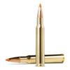 Two .30-06 caliber Norma Tipstrike bullets with 170 grain weight, displayed side by side. These bullets feature polished brass casings and distinctive orange polymer tips, engineered for rapid expansion and high stopping power. The image captures the sleek, precise design of the ammunition, ideal for effective hunting performance.