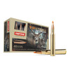 The image features a box of Norma Ammunition, specifically .30-06 Springfield cartridges with a 170-grain Tipstrike bullet, designed for hunting. This type of ammunition is engineered for maximum impact and rapid expansion upon hitting the target, enhancing its stopping power. The box typically includes 20 cartridges, each intended to provide hunters with reliable performance for taking down larger game due to the high-energy impact and deep penetration of the Tipstrike design. The packaging emphasizes the ammunition's suitability for hunting with its imagery and design.