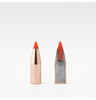 Photograph of Hornady V-Max Bullets, 22 Caliber, .224 Diameter, 55 Grain, model number 22271, presented in a quantity of 100. The image features two bullets, one whole and one sectioned longitudinally to reveal its internal structure. The sectioned bullet showcases a lead core and a distinctive red polymer tip, which is designed for precise flight and rapid expansion on impact. The backdrop is plain white, highlighting the bullets' polished copper jackets and intricate construction, tailored for hunting and target shooting.