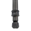 Close-up of the lower section of a FatBoy Traverse Tripod leg, showcasing the textured carbon fiber build and the twist lock mechanism. The leg concludes with a durable rubber foot for stability on various surfaces. The attention to the leg's design details emphasizes the tripod's premium materials and functionality, captured against a grey background.