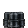 Grouped view of FatBoy Traverse Tripod's twist lock mechanisms, featuring rubber grips with an embossed arrow pattern for secure handling. The ribbed design of the locks ensures a firm grip for adjusting the tripod's leg sections. The close-up captures the details and textures of the black components, positioned against a light background to emphasize their robust construction.