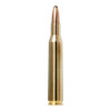 Single 270 Winchester Norma WHITETAIL bullet with 130 grain PSP (Pointed Soft Point) weight, displayed in a vertical position. This bullet features a polished brass casing and a copper tip, designed for effective deer hunting through deep penetration and controlled expansion. The image captures the precise engineering and aerodynamic form, which is ideal for hunters seeking reliable performance and accuracy.