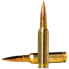 Two 6.5 Creedmoor Norma Golden Target bullets with 143 grain BTHP (Boat Tail Hollow Point) weight, displayed side by side. These bullets feature polished brass casings and copper tips, designed for long-range precision and stability. The image showcases their sleek, aerodynamic shape, highlighting their suitability for competitive shooting and precision targeting due to their match-grade quality.