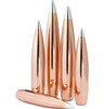 Group of Hornady 6.5mm .264 135 grain A-Tip Match bullets, product number 26179, arranged vertically. These bullets feature a copper body with a sleek, aerodynamically designed silver tip, optimized for long-range precision in competitive shooting. Suitable for rifles with a 1-8.5" twist rate, the image emphasizes the bullets' streamlined shape and advanced engineering.