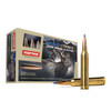 Package of Norma Bondstrike 7mm Rem Mag ammunition with 165 grain bullets, product number 20171522, containing 20 rounds. The box displays a realistic image of a majestic elk in a misty woodland, underscoring the ammo's suitability for long-range hunting. The packaging highlights the bullet's features, including precision and energy retention, set against a beige and dark blue background, making it attractive for hunters seeking effective long-distance performance.