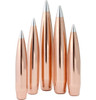 Collection of Hornady 375 Cal .375 390 grain A-Tip Match bullets, product number 3729, displayed vertically. These precision bullets feature a copper body with a sharply pointed silver tip, optimized for stability and high accuracy in long-range shooting. The design is tailored for rifles with a 1-11" twist rate, ideal for competitive shooters seeking top performance.