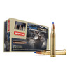 Product image showcasing Norma Ammunition's 300 Win. Magnum 180 gr Bondstrike in a box of 20. The box features detailed imagery of a moose in a wilderness setting, highlighting the ammunition's long-range hunting capabilities. Two cartridges are displayed in front of the box, showing their sleek brass casing and distinctive blue-tipped bullets. The packaging also emphasizes the high-quality and precision engineering of the product, ideal for hunting and shooting enthusiasts.