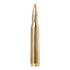This image shows a single cartridge of Norma Ammunition in .270 Winchester caliber, loaded with a 140-grain Tipstrike bullet. The cartridge is designed for hunting, emphasizing penetration and expansion for effective energy transfer and quick, humane kills. The bullet features a pointed tip for aerodynamics and improved accuracy, suitable for medium to large game. Norma is known for its high-quality components, ensuring consistency and reliability for hunters and shooters alike.