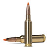 The image shows a round of Norma 6.5 Creedmoor ammunition with a 140gr Tipstrike bullet. This type of ammunition is renowned for its high precision and effectiveness in hunting, particularly suitable for medium to large-sized game due to the bullet's engineered design for optimal expansion and penetration. The brass casing and distinctively colored tip of the bullet indicate its specific use and quality, typical of Norma's well-regarded ammunition products.