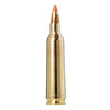 The image displays a 22-250 Remington cartridge equipped with a 55-grain Tipstrike-Varmint bullet from Norma Ammunition. This type of ammunition is commonly used for precision shooting and varmint hunting, given its high velocity and the specific design of the bullet to maximize impact and effectiveness against smaller targets such as gophers, prairie dogs, and coyotes. The orange tip on the bullet likely indicates a design that aids in rapid expansion upon impact, enhancing its lethality and effectiveness for hunting small game.
