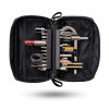 Open black case of 'The Works' by Fix It Sticks, revealing a meticulously organized array of tools including an All-In-One Torque Driver, various bits, and AR field maintenance tools, laid out for easy access during precision adjustments and repairs.