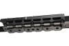 This image provides a close-up view of the modular handguard from the XLR Industries ENVY Pro JV Competition Kit, designed for the TR-2 Buttstock. The handguard features a series of cutouts and attachment points, allowing competitive shooters to add and position weights, as well as other accessories, to customize their rifle to their exact specifications. The precision engineering ensures that components can be securely fastened for a tailored shooting experience. This focus on customization is crucial for competitors who need their equipment to perform consistently under various shooting conditions and preferences.