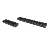The image presents two XLR Industries M-LOK Picatinny Rail sections, each with 6 slots and measuring 2.5 inches in length. These rail sections are designed to attach to any M-LOK compatible system, providing a standardized mounting platform for a variety of tactical accessories such as lights, lasers, bipods, or forward grips. Their compact size allows for flexible placement on handguards or other parts of a rifle where space is at a premium. The black finish on these rails is typical for minimizing reflection and maintaining a low profile in various operational settings.