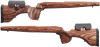 GRS Rifle Stocks Hunter Light model designed for the CZ 457 with the original wooden stock in classic brown finish, showcasing a rich wood grain pattern. The stock is displayed from side and bottom views, emphasizing its lightweight structure and ergonomic features, set against a plain white background for clear visibility.