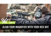 The uploaded image appears to be promotional material from Vortex Optics for their Micro6x magnifier. It shows a person aiming a rifle, with the magnifier aligned behind a red dot sight. This setup allows a shooter to quickly switch between no magnification for close-range targets and 6x magnification for engaging targets at longer distances. The caption "ALIGN YOUR MAGNIFIER WITH YOUR RED DOT" suggests that the image is likely part of instructions or tips for properly setting up and using the magnifier with a red dot sight for optimal performance.