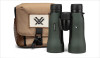 The image shows a pair of Vortex Optics DIAMONDBACK HD binoculars with 15x56 specifications, which means they provide 15 times magnification with 56mm objective lenses. These full-size roof prism binoculars are designed to give a detailed view of distant objects. They are often used for hunting, wildlife observation, and stargazing due to their high magnification and large lenses, which can gather more light for clear images even in low-light conditions. The binoculars are paired with a carrying case, which likely offers protection and ease of transport for the binoculars. The DIAMONDBACK HD series is known for its balance of performance and affordability, providing high-definition images.
