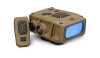 The image displays the Vortex Optics IMPACT 4000, which is a ballistic rail-mounted laser rangefinder. This type of device is typically used by shooters to accurately measure the distance to a target. With a name like "4000," it suggests that the device may have a range capability of up to 4000 yards, which is quite extensive and suitable for long-range shooting applications. The rangefinder seems to come with a remote control for operation, which allows for easier use when the device is mounted on a rifle. Devices like this often have various features to take into account atmospheric conditions and can provide ballistic data to improve shooting accuracy.