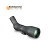 This is an image of a Vortex Optics RAZOR HD Angled Spotting Scope with a magnification range of 27-60x and an 85mm objective lens. The angled body design is typically preferred for extended periods of observation because it allows for a more comfortable neck position, especially when looking upward or sharing with people of different heights. The scope is finished in a matte green color, which often blends well with outdoor environments. The focus can be adjusted via the prominent focus ring on the scope's body. An angled spotting scope like this one is commonly used for bird watching, wildlife observation, or long-range shooting sports to provide a detailed view of distant subjects.