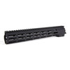 Geissele Automatics 13.5" Super Modular Rail MK16 with M-LOK in black. The rail features a full-length Picatinny top rail, multiple M-LOK slots on the sides and bottom for accessory attachment, and an integrated QD sling mount. Its structure combines high-strength material with a design that ensures rigidity while minimizing weight. This rail is commonly used for precision shooting and tactical applications, offering a balance of form and function.