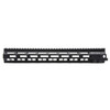 Geissele Automatics 15" Super Modular Rail MK8 in black. It shows the M-LOK slot system along the length of the rail, which allows for a wide range of accessory attachments. The sleek black color is common for these types of modular rails, providing a tactical aesthetic and functional design.