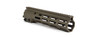 Geissele Automatics 9.3" Super Modular Rail MK16 with M-LOK system, finished in Desert Dirt Color (DDC). This handguard's compact size is suitable for shorter-barreled rifles or for users who prefer a shorter rail for weight savings and maneuverability. The DDC finish is a tan color that blends well with desert or arid environments, and the M-LOK slots provide versatility for attaching various accessories.