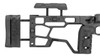 This image provides another view of the MDT ACC Elite Chassis System, showcasing its adjustability features such as the cheek riser and butt pad. The design is clearly focused on modularity and ergonomic support to enhance shooting precision and comfort. The adjustable cheek riser is essential for achieving the correct eye alignment with the scope, while the butt pad can be adjusted for length of pull and height, ensuring the rifle fits the shooter perfectly for stable shooting positions. This level of customization is highly valued in precision shooting sports, where small adjustments can significantly impact accuracy and performance. The chassis system also has a skeletonized structure, which helps to balance the weight of the rifle without sacrificing strength.