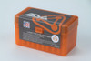 An orange, sturdy plastic box from Atlas Development Group, labeled for containing 50 pieces of 300 Win Mag cartridges with an anneal line. The box features clear labels including the brand logo, product details, and American flag, indicating the country of manufacture. The secure clasp and durable design ensure the safe storage and transport of the cartridges, highlighting its utility for hunters and marksmen needing reliable ammunition storage.