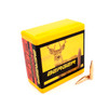 The image captures an open box of Berger VLD Hunting bullets, 6mm caliber, 115 grain, model number 24530. The bright yellow box, with a background image of a stag and two bullets resting beside it, highlights the bullet's design, which is ideal for hunters seeking precision and aerodynamic efficiency for long-range shots.