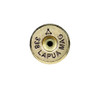 Detailed view of the base of a 338 Lapua Magnum cartridge by ADG Brass, showing the engraved headstamp '338 LAPUA MAG'. The brass shows a distinctive anneal line, which indicates the heat treatment process for improved durability and performance. Ideal for ammunition enthusiasts and online retailers, this image is part of a 50-piece box set display.