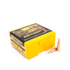 A package of Berger .30 Caliber, 185 grain, Hybrid Target bullets, part number 30424, includes 100 bullets. The box is yellow with black and red accents, and showcases two bullets in front, demonstrating the innovative hybrid design for competitive target shooting.