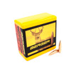 Box of Berger 6.5mm, 135 grain, Classic Hunter bullets, item number 26571, accompanied by two example bullets. The bright yellow box with an image of a deer is indicative of the product's use in hunting, highlighting the precision engineering of the bullets for effective game hunting.