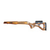 GRS Lightweight Classic stock for Tikka T3 / T3X Left Hand in Orange Black, left side view showing the oiled birch laminate finish and adjustable recoil pad, isolated on a white background.