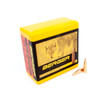 This image shows a bright yellow and black box of Berger Bullets, with specifications for 6mm, 88 grain, High BC Flat Base Varmint, marked with product number 24323. In front of the box, two bullets are placed to highlight their design, optimized for long-range precision in varmint hunting. The box contains 100 bullets, catering to the needs of precision shooting enthusiasts.