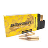 Partially open box of Berger 300 Norma Magnum, 215gr Hybrid Target ammunition, model 62020, displaying cartridges, on a white background.