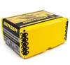 Bright yellow box of Berger .338 Caliber, 300gr Hybrid OTM Tactical bullets, product number 33794, containing 250 rounds. The box is designed with black detailing and features a tactical shooter illustration on the top, emphasizing its use in tactical applications. The side panels include bullet graphics and detailed specifications, providing clear information for users needing high precision in tactical shooting environments.