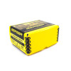 Vibrant yellow box of Berger .22 Caliber, 52gr FB Target bullets, product number 22708, containing 1000 rounds. The packaging is designed with prominent black detailing and bullet diagrams on the side, highlighting its use for target shooting. The clear, bold labeling provides easy identification for competitive shooters, making it a standout choice for extensive training sessions and competitions.