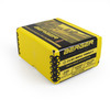 Bright yellow box of Berger .22 Caliber, 52gr FB Target bullets, product number 22708, containing 1000 rounds. The box is marked with black text and features an image of a shooter in a target shooting stance, emphasizing the precision and performance of these bullets. The box's design, with bullet diagrams and red and black detailing, clearly outlines the specifications and intended use for competitive target shooting.